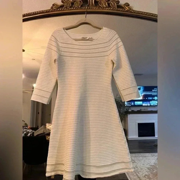 Eliza J Ribbed White A-Line Sweater Dress Size Medium - Picture 1 of 4